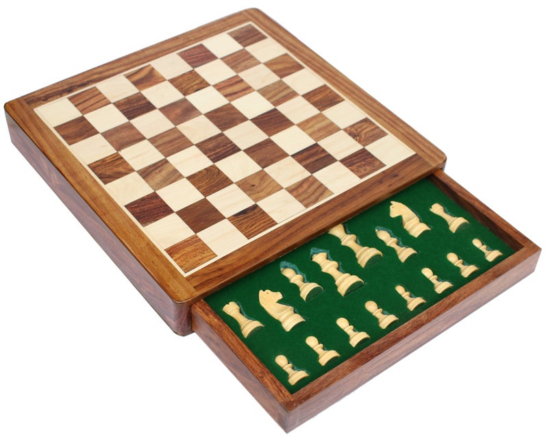 Medieval Replicas Limited Stock - Chess Set 12x12 Magnetic Chess Set Standard Board Game with Chessmen Storage Drawer Handmade in Fine Wood - Non-Folding - Image 1